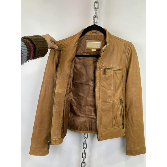 Micheal Kors Brown Leather Moto Jacket‎ Size Small - Picture 5 of 12